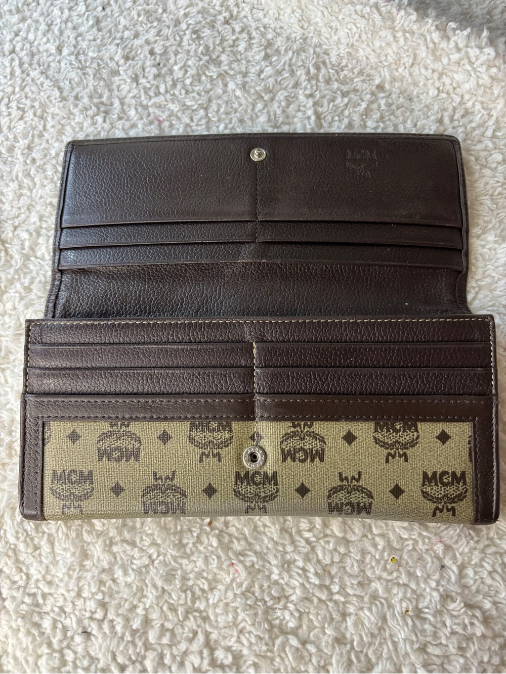 MCM Brown Cognac Logo Fold Wallet with Gold Plate - Picture 5 of 15